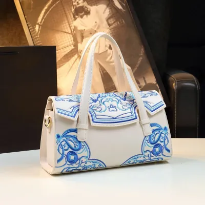Artful Embroidered Leather Shoulder Bag
